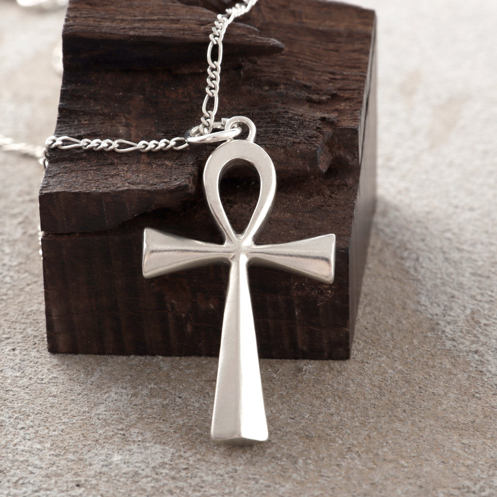 925 Sterling Silver Beveled Ankh Holy Cross Durable Faith Pendant Necklace