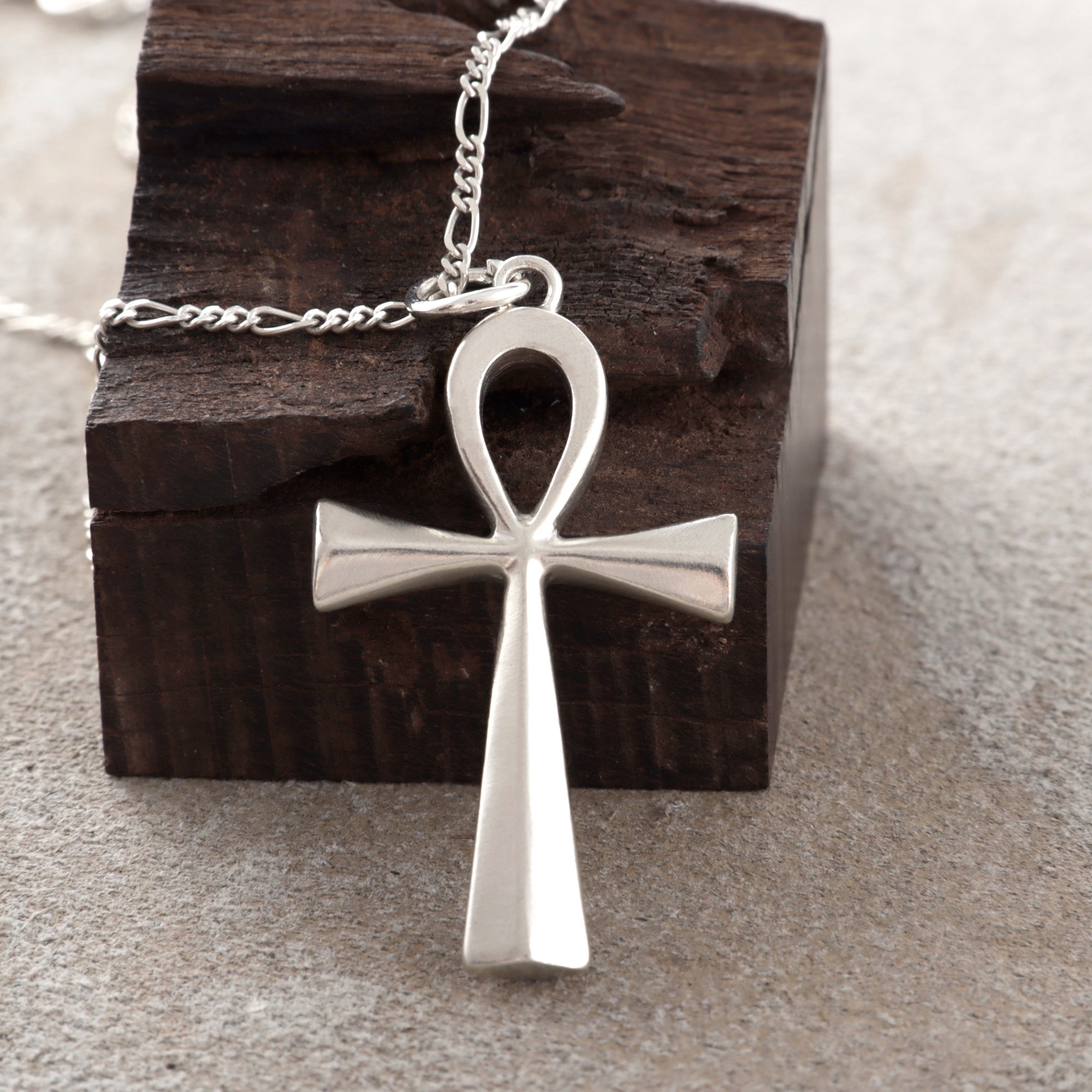 925 Sterling Silver Beveled Ankh Holy Cross Durable Faith Pendant Necklace
