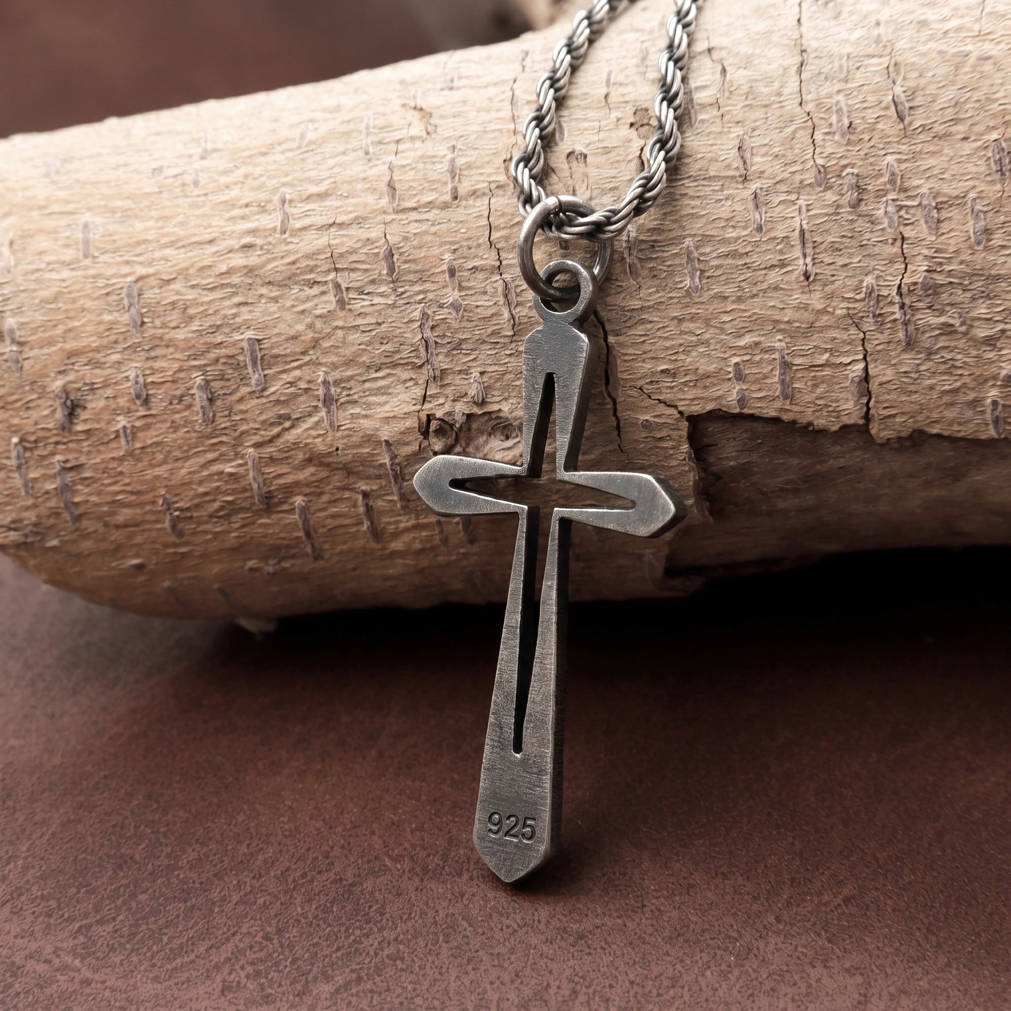 925 Sterling Silver Hollow Cross Pendant Embodying His Eternal Grace and Holy Light