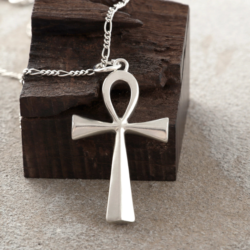 925 Sterling Silver Beveled Ankh Holy Cross Durable Faith Pendant Necklace