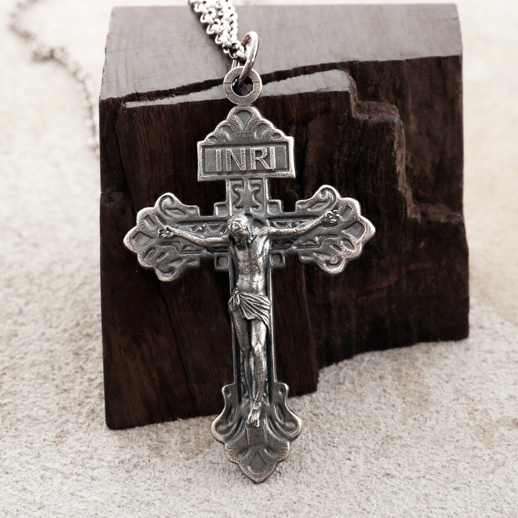 Sacred INRI Jesus Crucifix Pendant, Engravable Solid 925 Sterling Silver Holy Christian Faith Cross