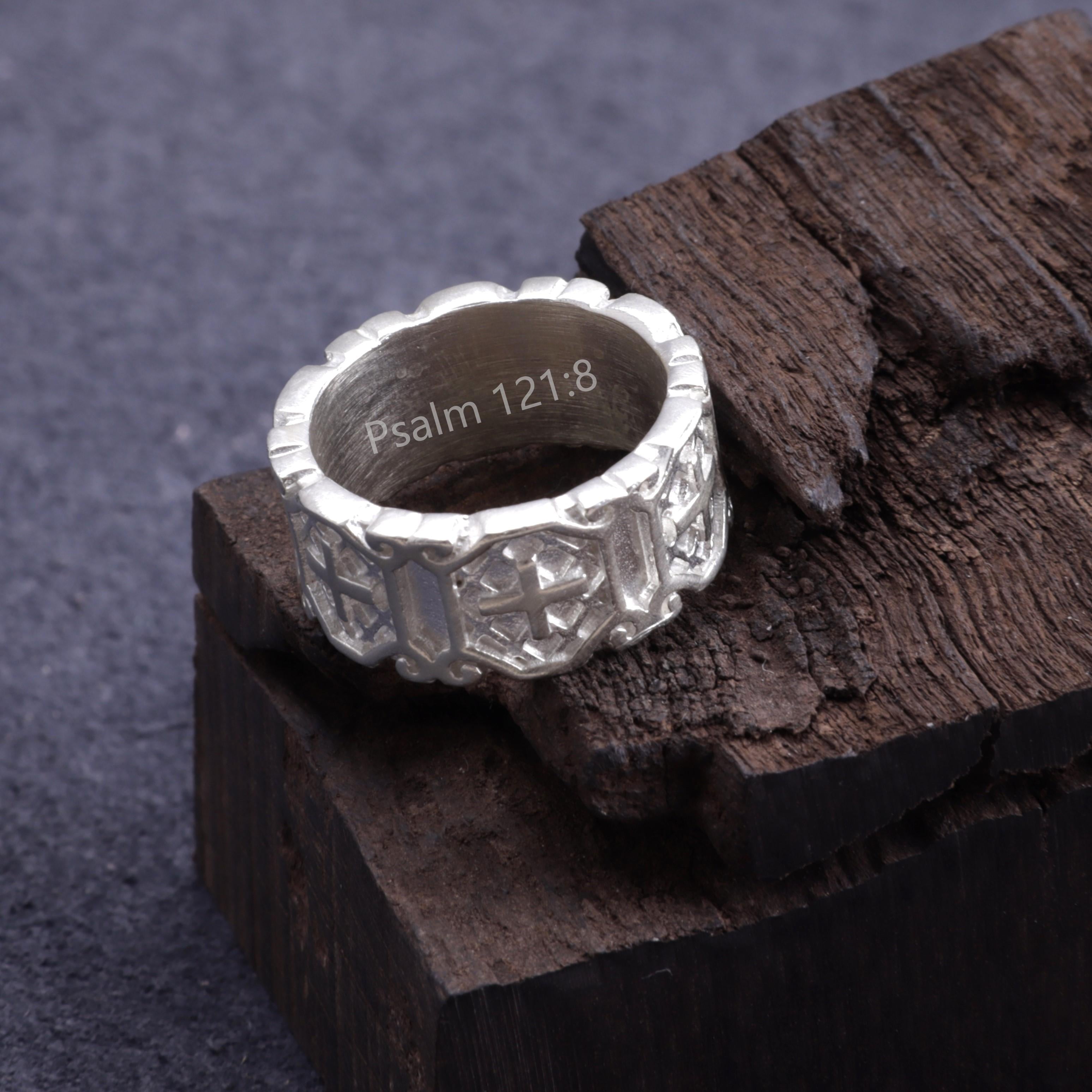 Personalized Gothic Cross Ring-Custom Engravable 925 Silver Band for Men
