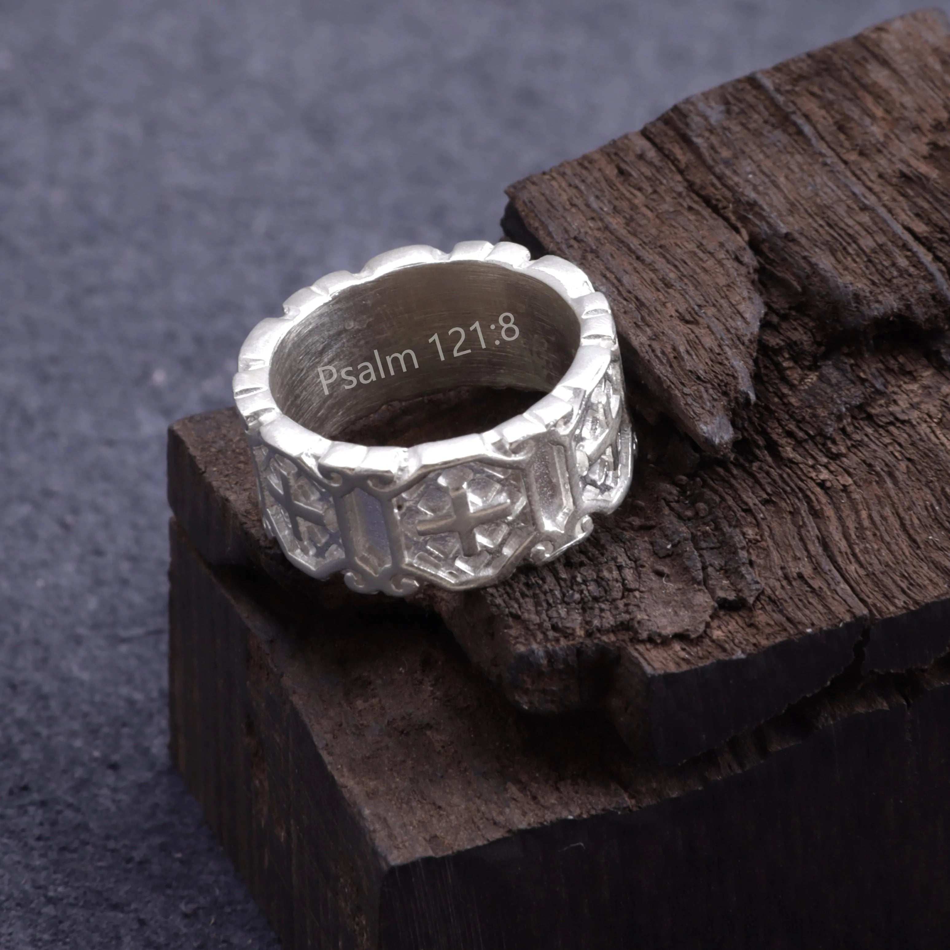 Personalized Gothic Cross Ring-Custom Engravable 925 Sterling Silver Band for Men