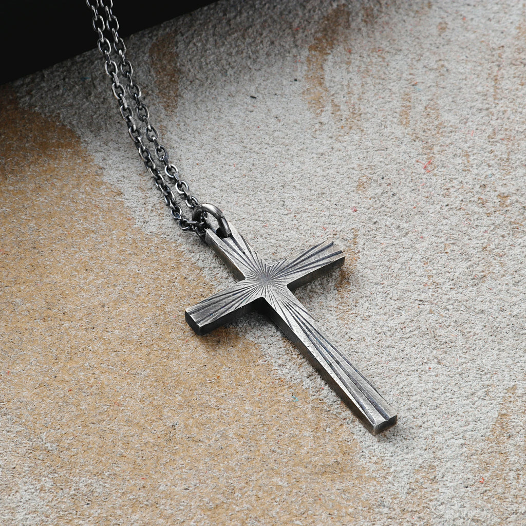 Eternal Light Sunburst Cross Pendant, 925 Sterling Silver Devotional Protection Amulet