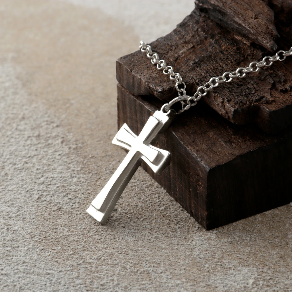 925 Sterling Silver Heirloom Tiered Holy Cross Engravable Faith Pendant Necklace