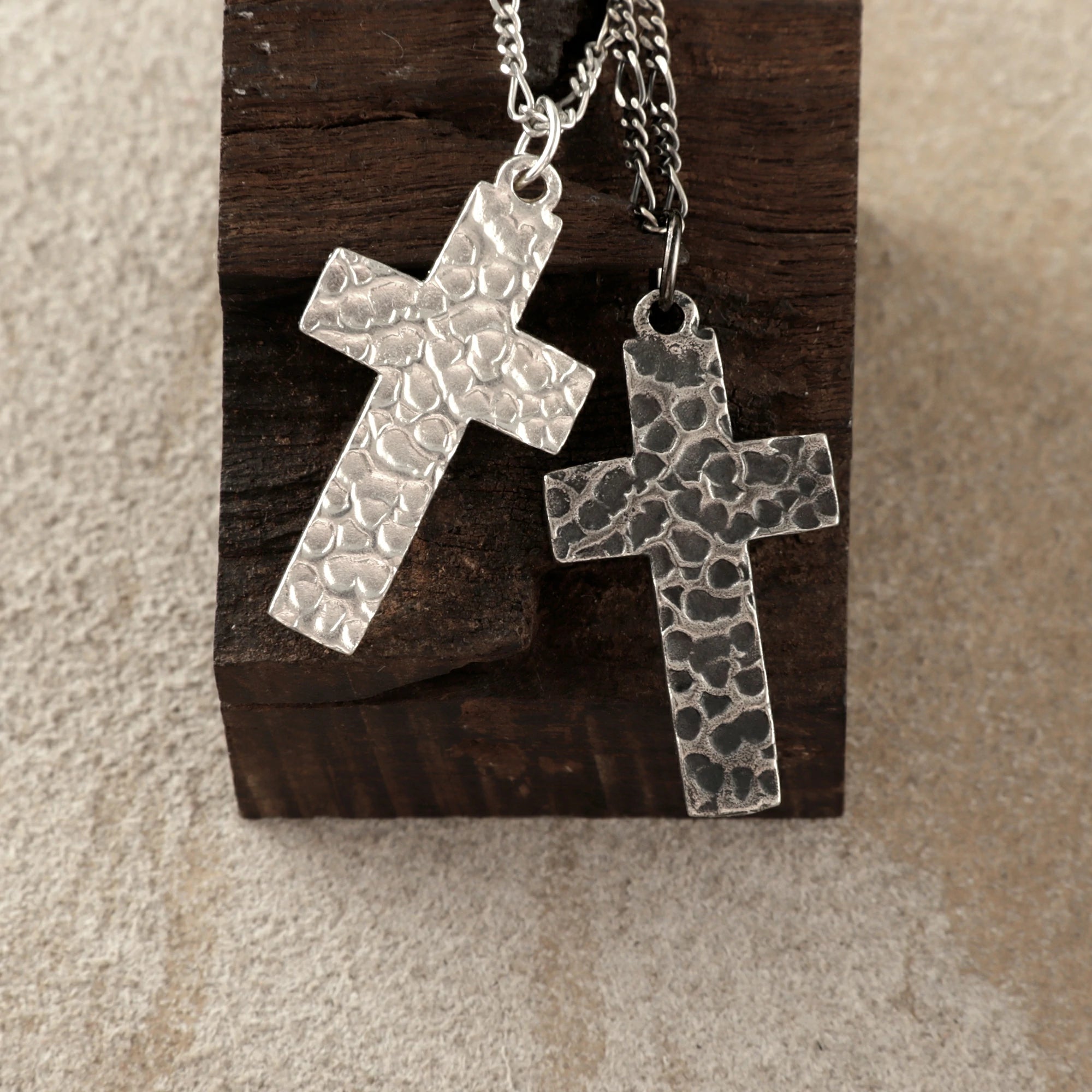 925 Sterling Silver Hammered Holy Cross Durable Custom Engravable Faith Pendant Necklace