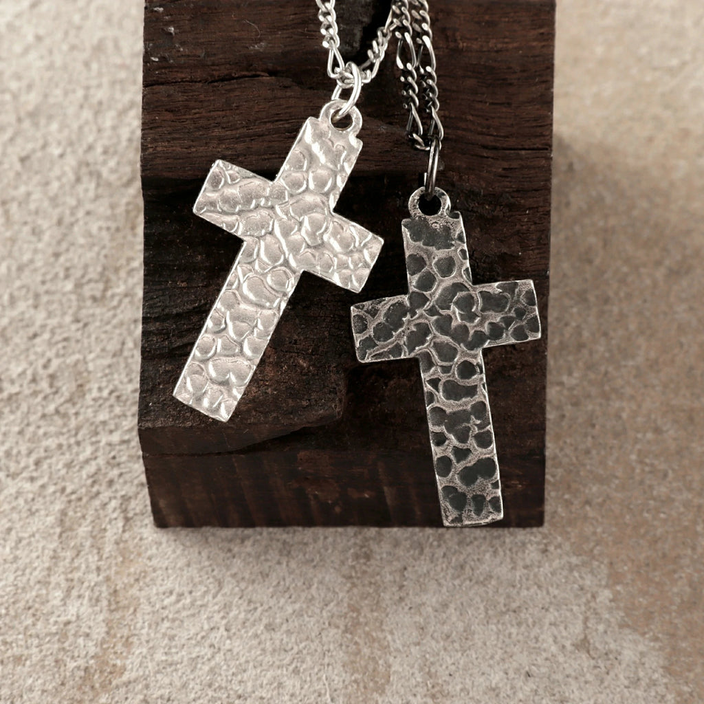 925 Sterling Silver Hammered Holy Cross Durable Custom Engravable Faith Pendant Necklace