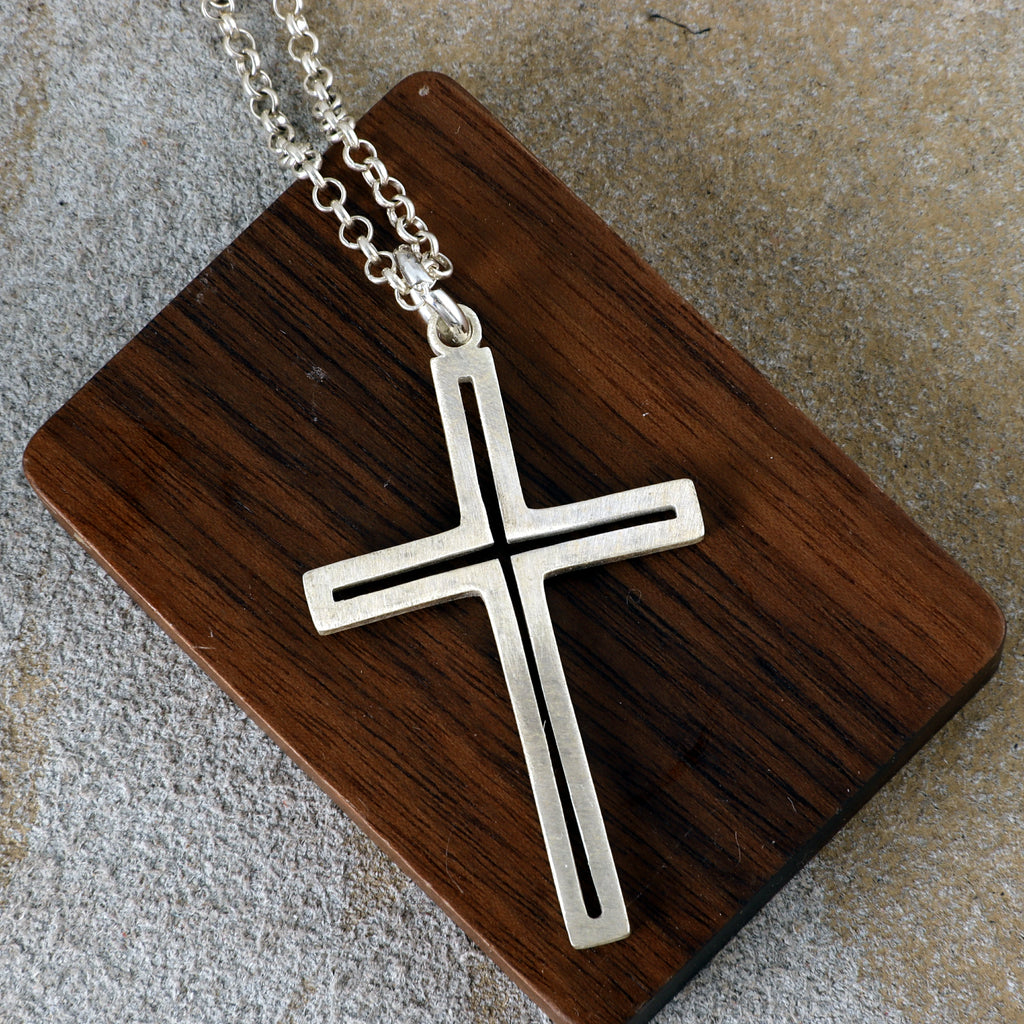 Sacred Light Hollow Cross Pendant, Solid 925 Sterling Silver Faith Alignment Necklace