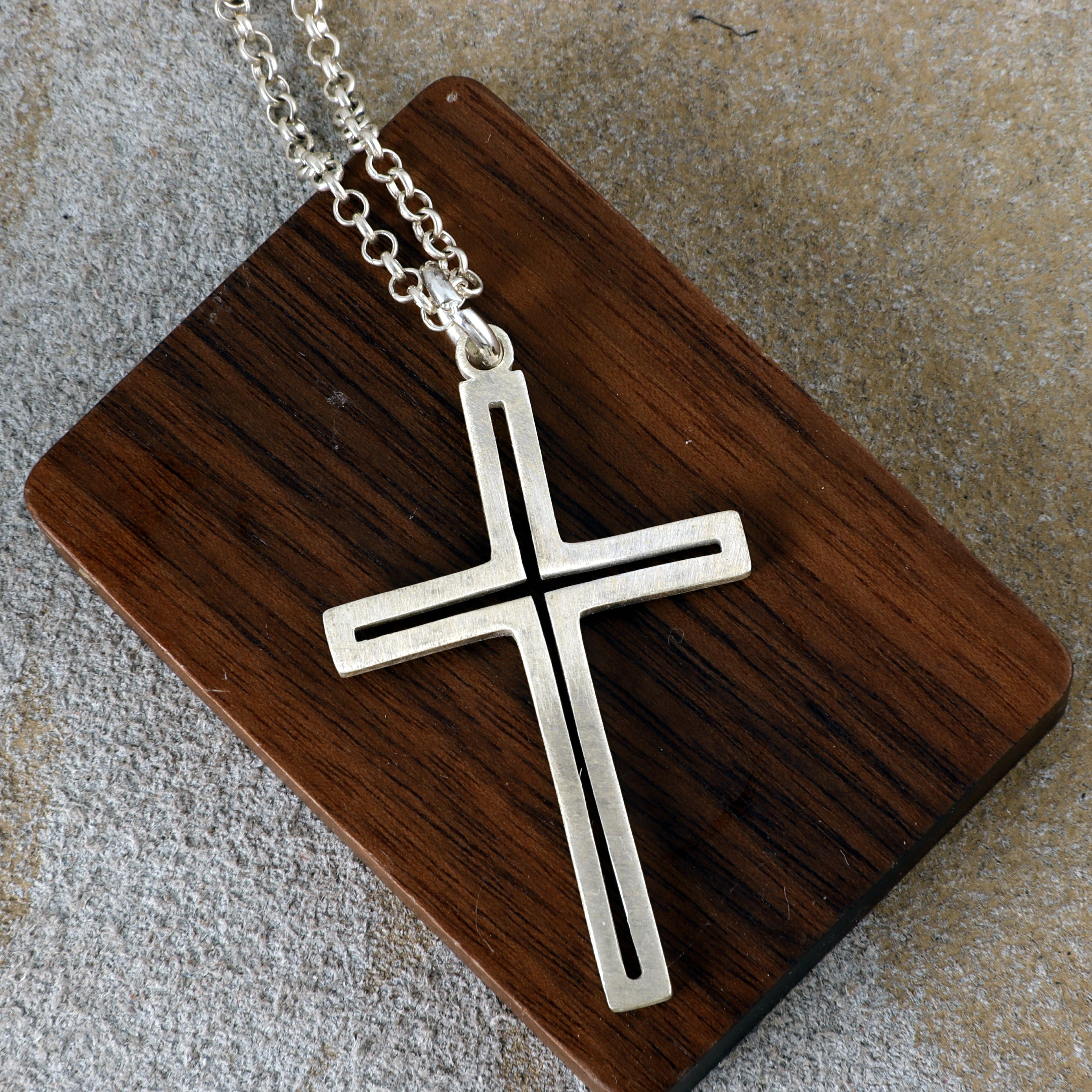 Sacred Light Hollow Cross Pendant, Solid 925 Sterling Silver Faith Alignment Necklace