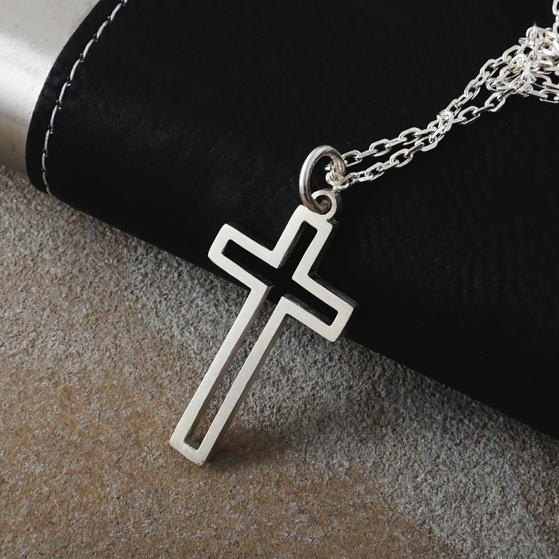 Cutout Cross Pendant Necklace, 925 Sterling Silver Religious Faith Jewelry