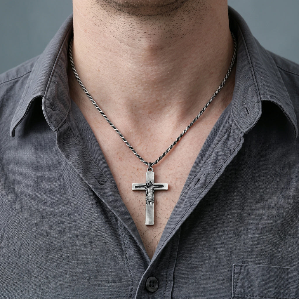 Divine Redemption Sunken Crucifix, Heavy Oxidized 925 Sterling Silver Talisman