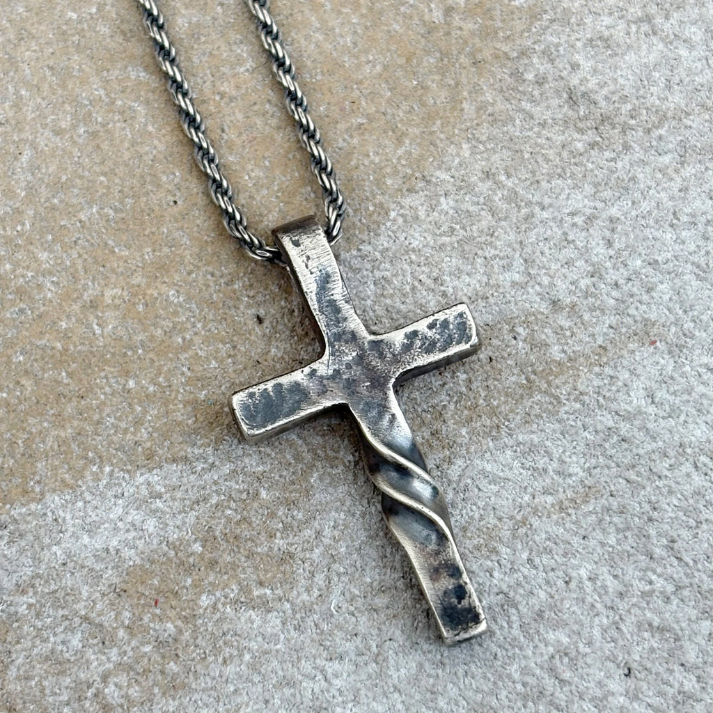 Unwavering Spirit Twisted Cross Pendant, 925 Sterling Silver Faith Amulet