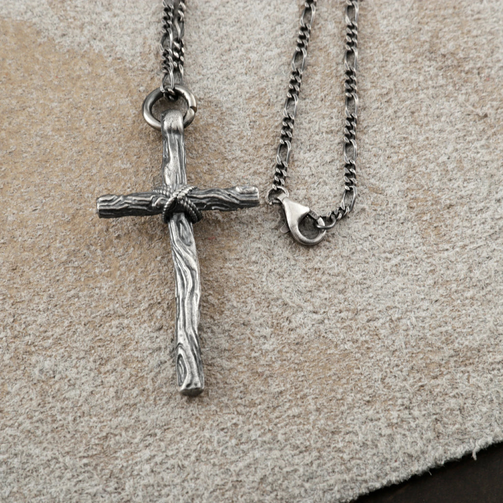 Living Branch Sacred Wood Cross, Textured 925 Sterling Silver Faith Necklace