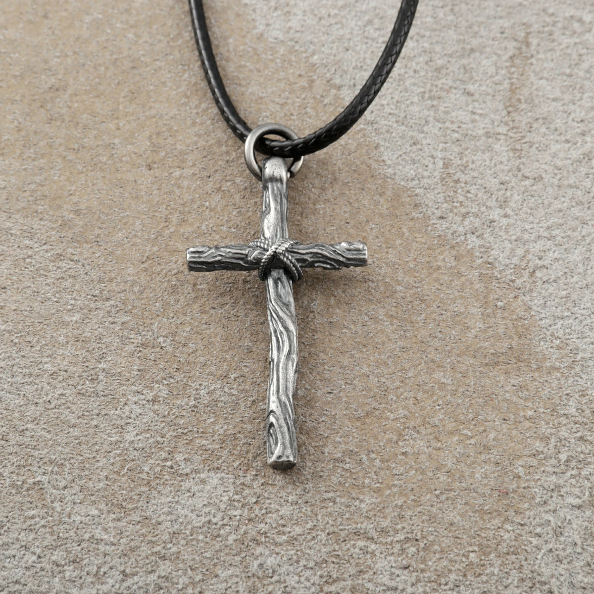 Living Branch Sacred Wood Cross, Textured 925 Sterling Silver Faith Necklace