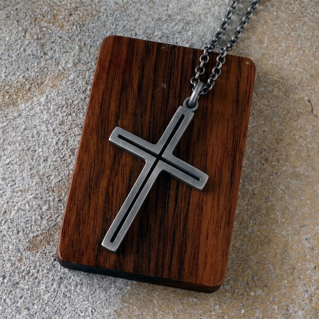 Sacred Light Hollow Cross Pendant, Solid 925 Sterling Silver Faith Alignment Necklace