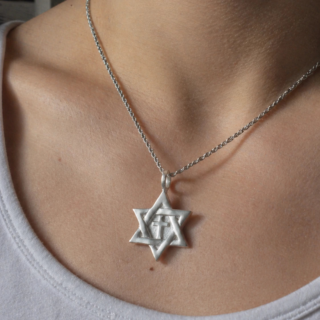 925 Sterling Silver Star of David Cross Durable Custom Engravable Necklace