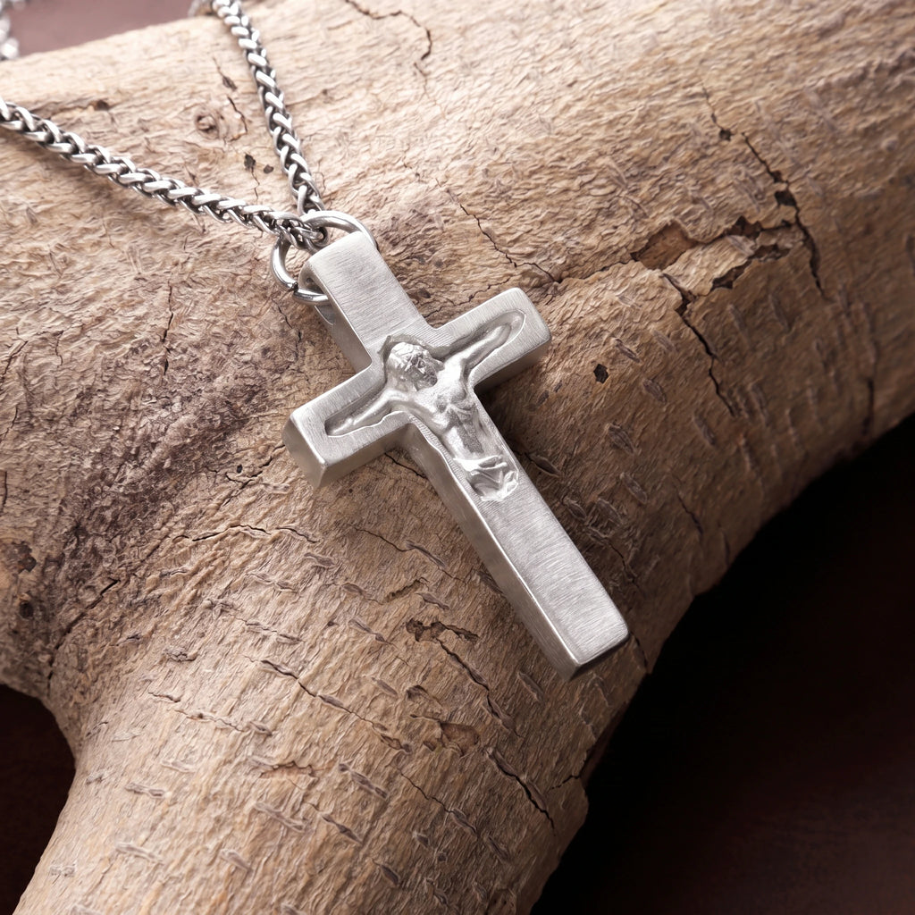 Custom Engravable 925 Silver Inset Crucifix Heirloom Jesus Pendant