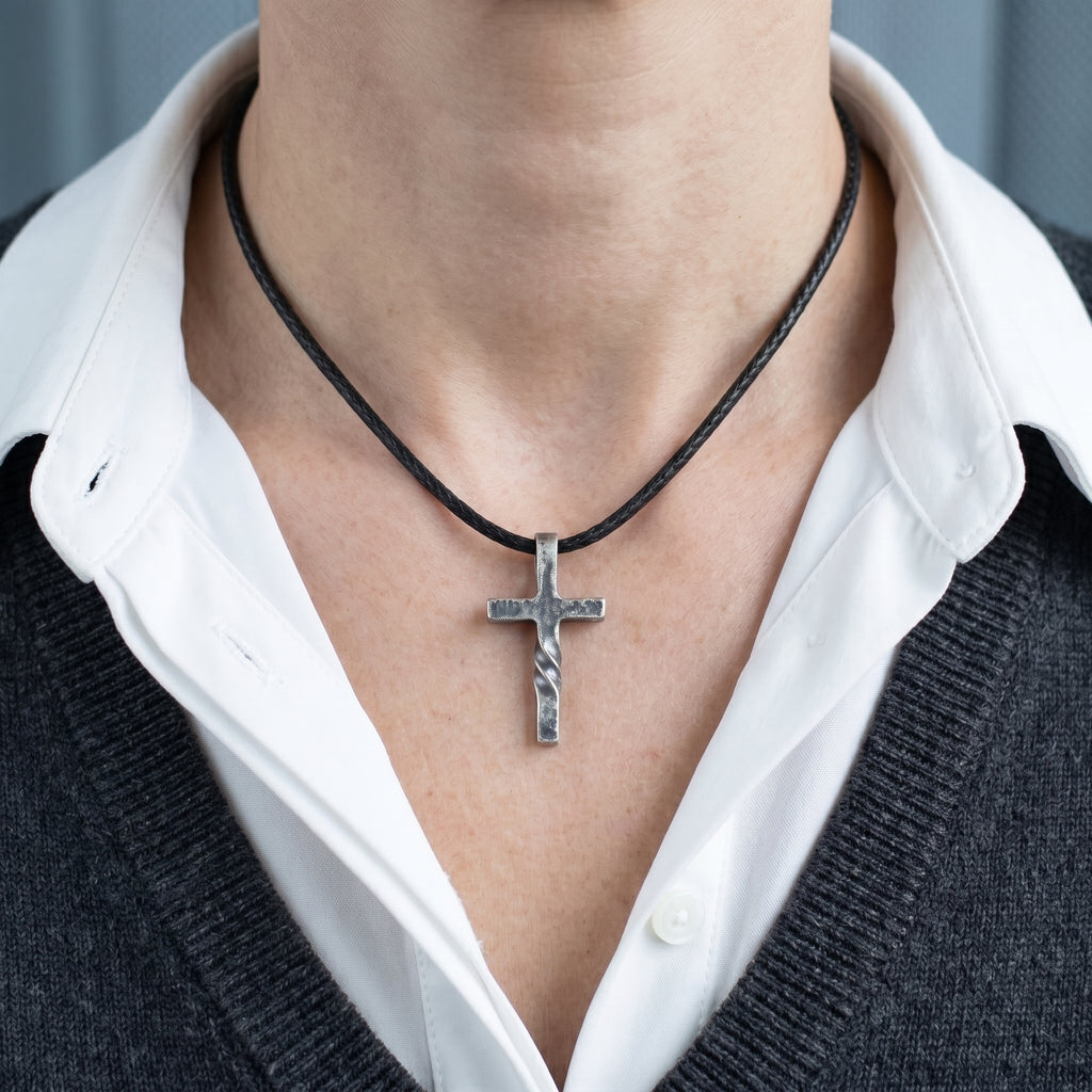 Unwavering Spirit Twisted Cross Pendant, 925 Sterling Silver Faith Amulet