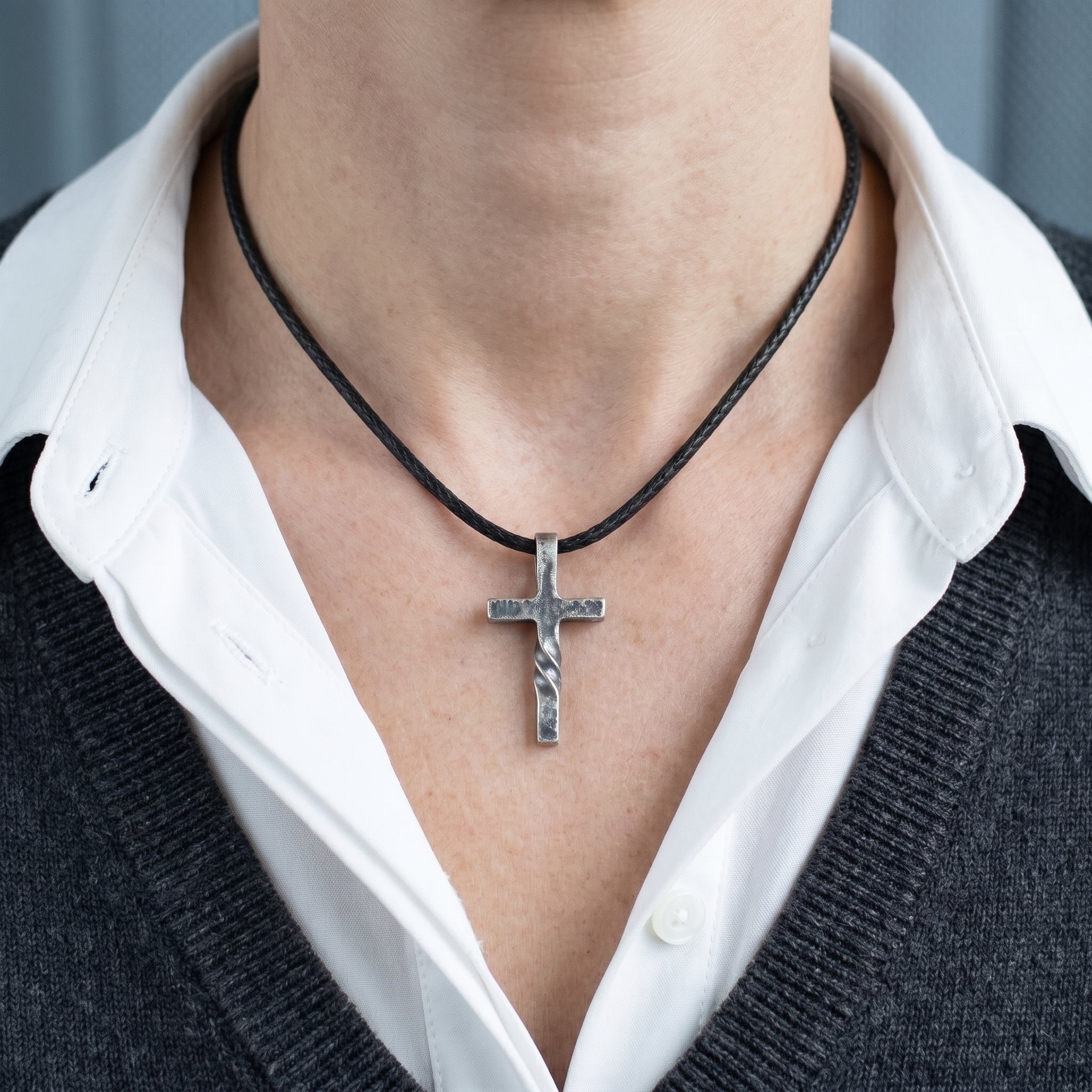 Unwavering Spirit Twisted Cross Pendant, 925 Sterling Silver Faith Amulet