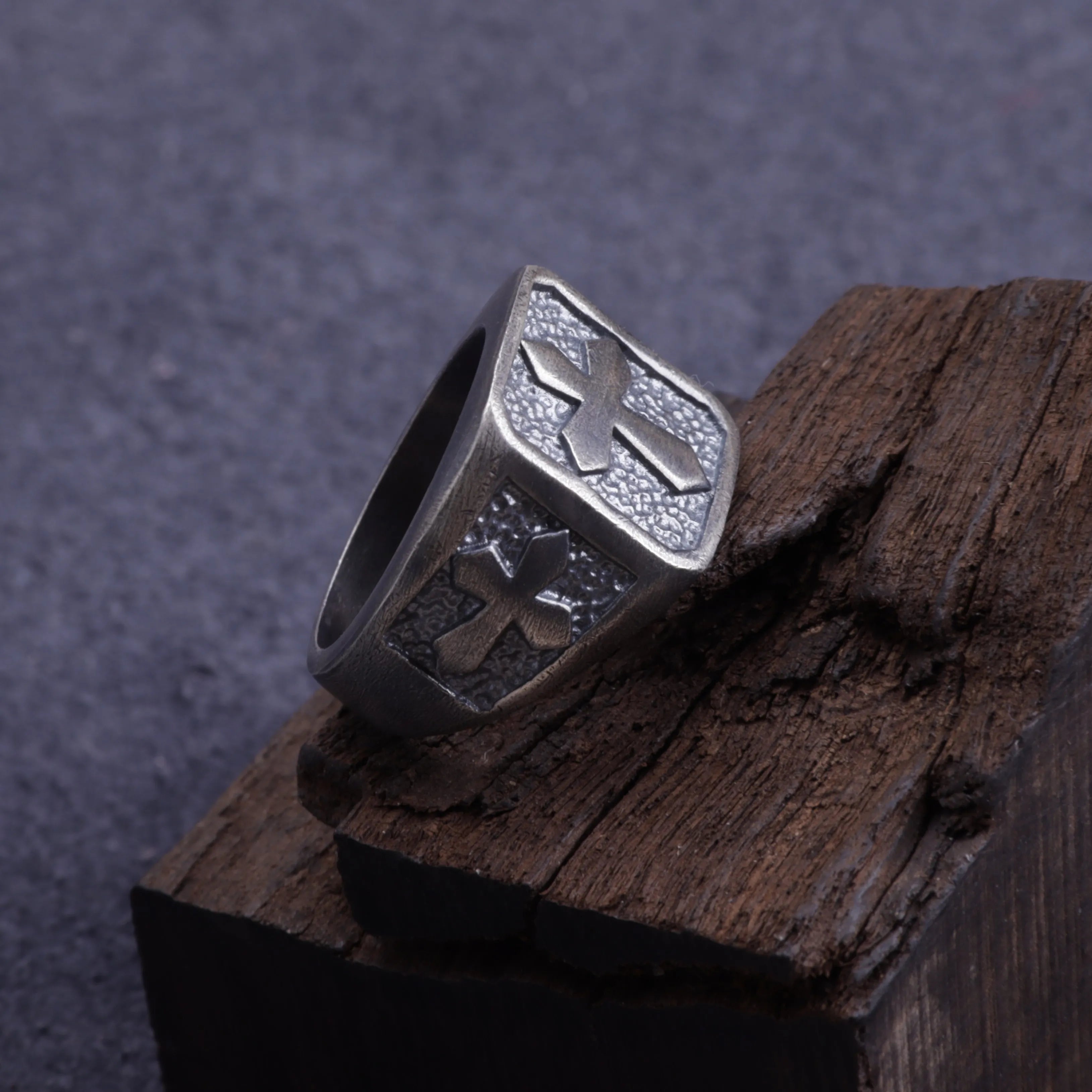 Personalized Men's Cross Signet Ring - Vintage Gift for Him-925 Sterling Silver