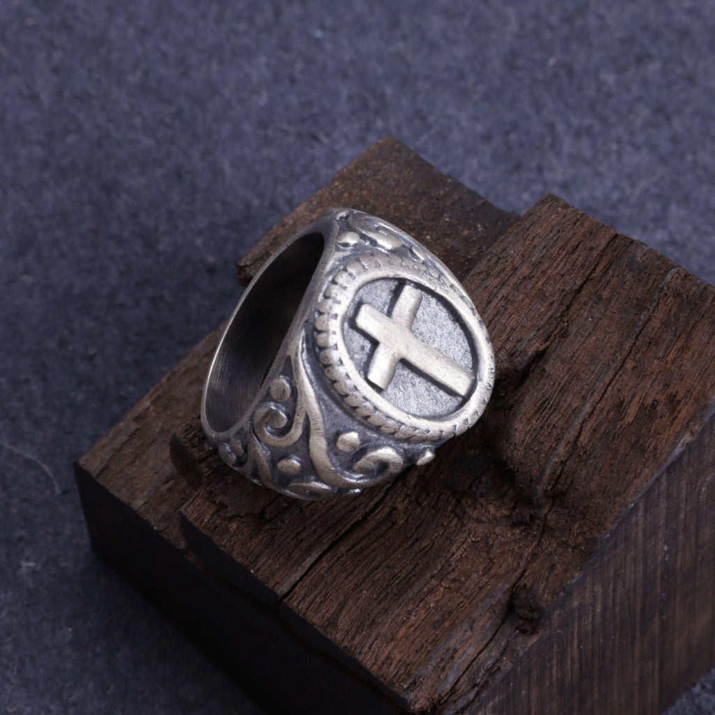 Custom Engraved Vintage Cross Signet Ring - Personalized Oxidized 925 Sterling Silver Gothic Punk Cross Ring for Men and Women, Faith Jewelry Gift