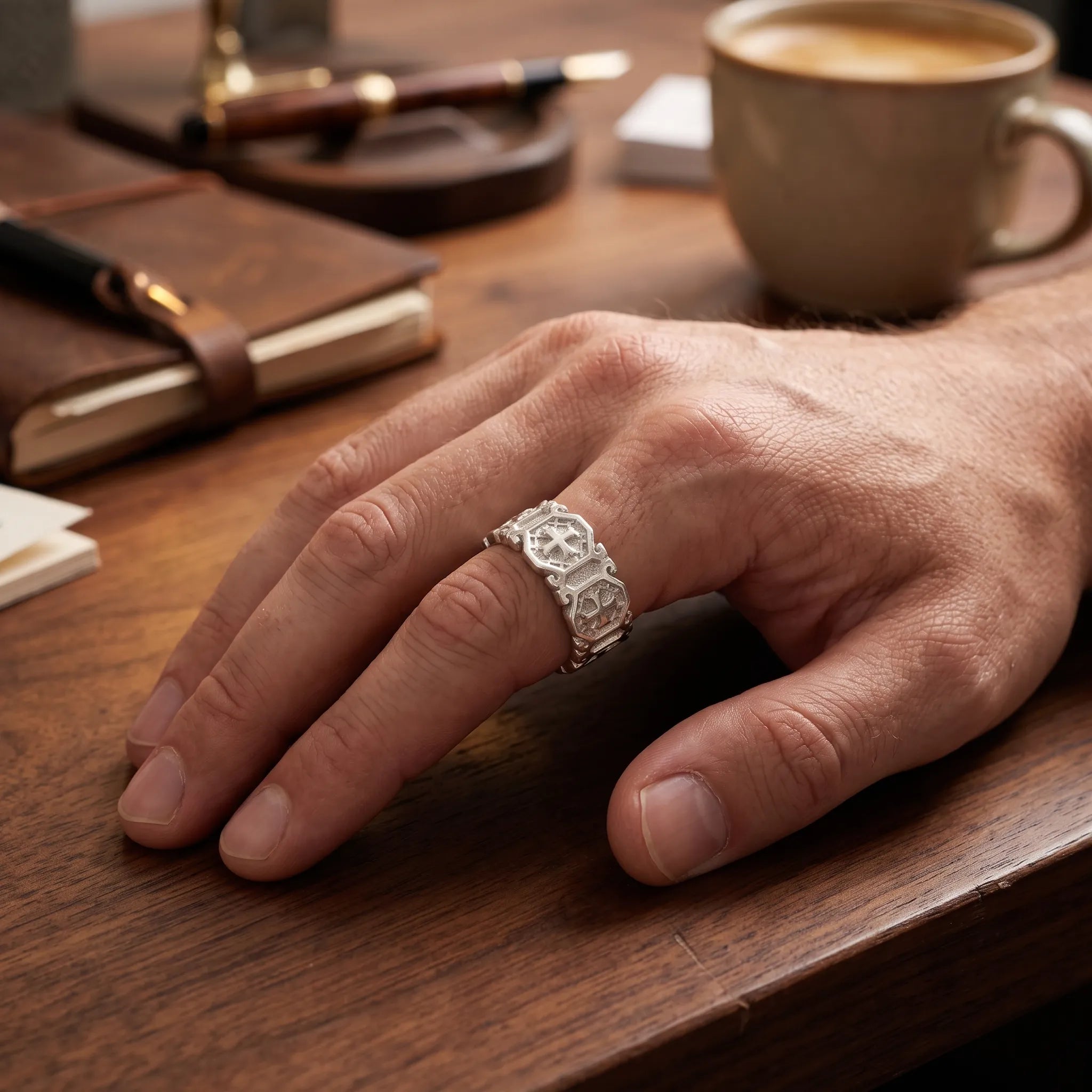 Personalized Gothic Cross Ring-Custom Engravable 925 Sterling Silver Band for Men