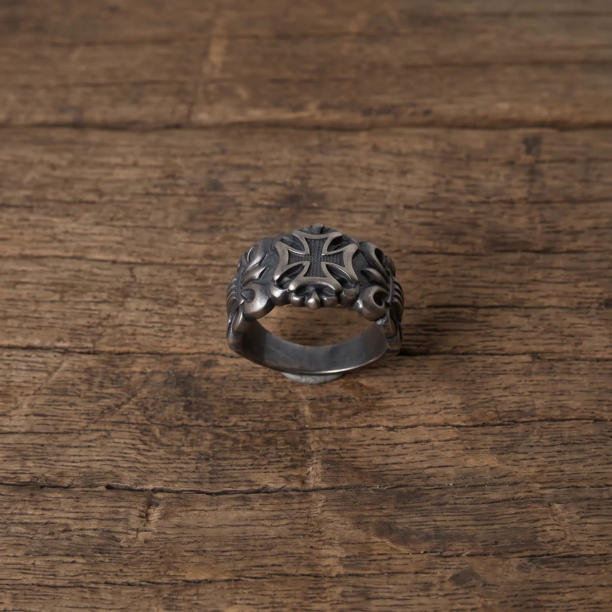 925 Sterling Silver Fleur de Lis Gothic Band, Personalized Biker Promise Ring, Religious Gift for Him