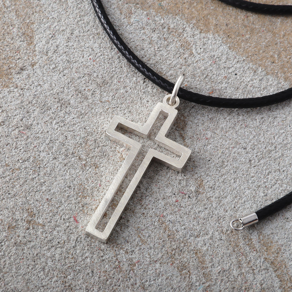 Cutout Cross Pendant Necklace, 925 Sterling Silver Religious Faith Jewelry