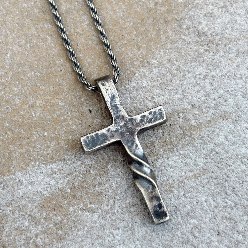 Unwavering Spirit Twisted Cross Pendant, 925 Sterling Silver Faith Amulet