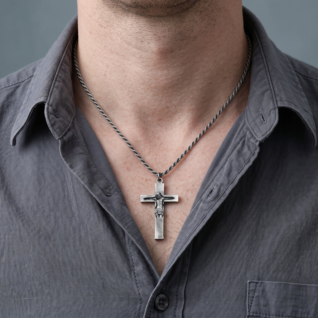 Divine Redemption Sunken Crucifix, Heavy Oxidized 925 Sterling Silver Talisman