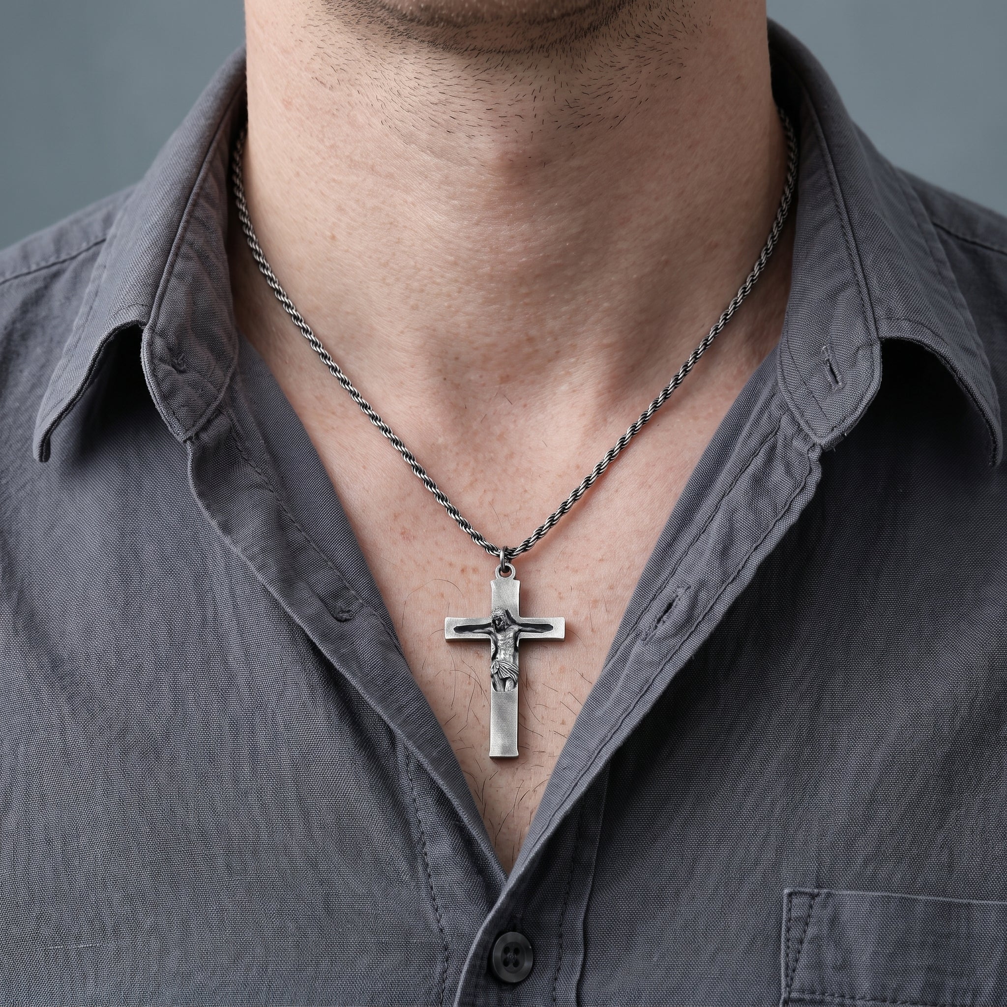 Divine Redemption Sunken Crucifix, Heavy Oxidized 925 Sterling Silver Talisman