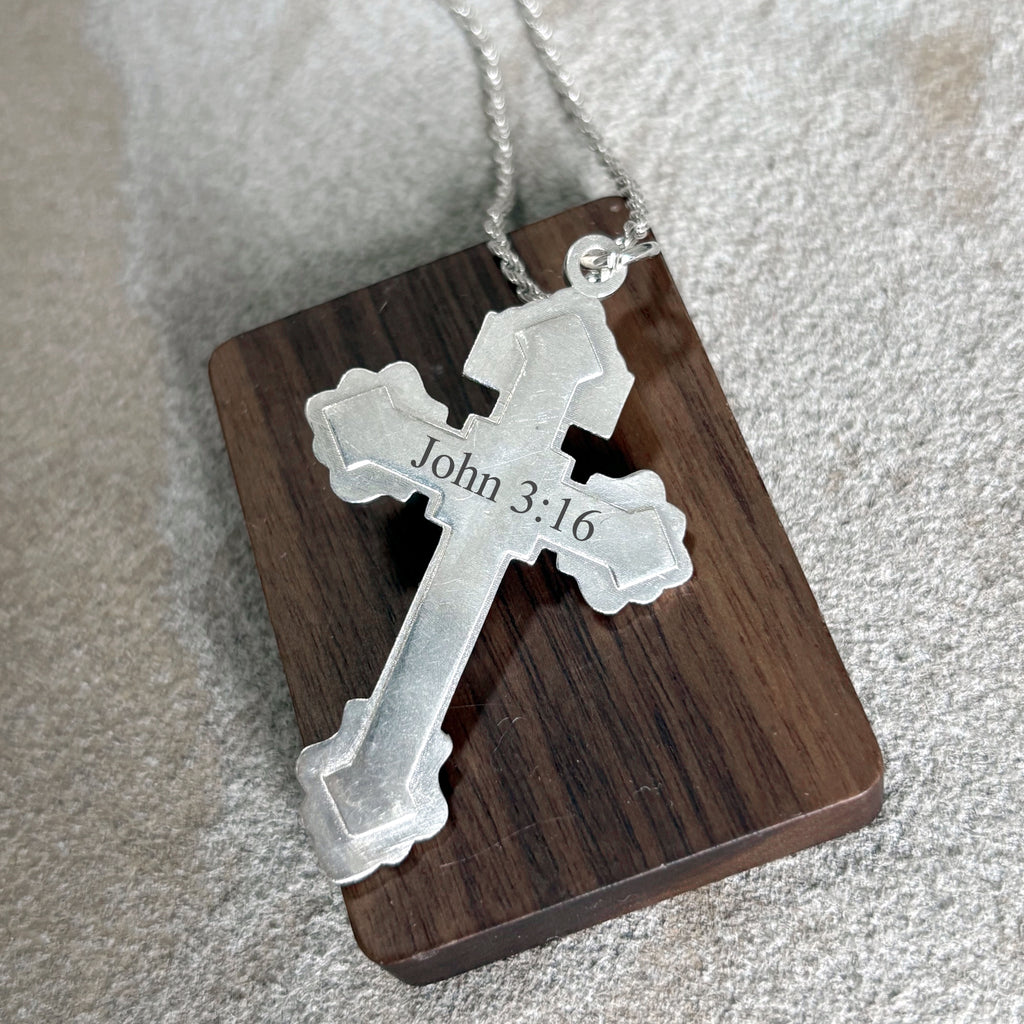Divine Redemption INRI Crucifix, Solid 925 Sterling Silver Baroque Faith Necklace