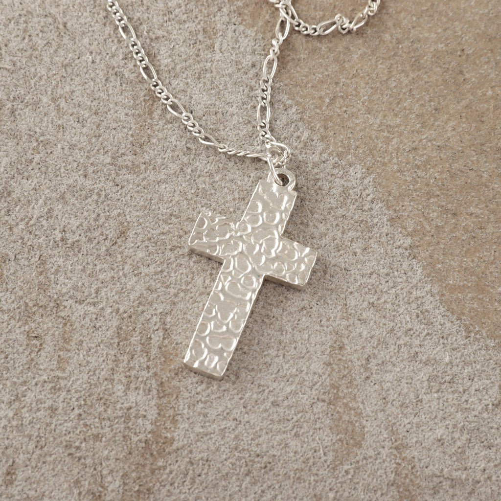 925 Sterling Silver Hammered Holy Cross Durable Custom Engravable Faith Pendant Necklace