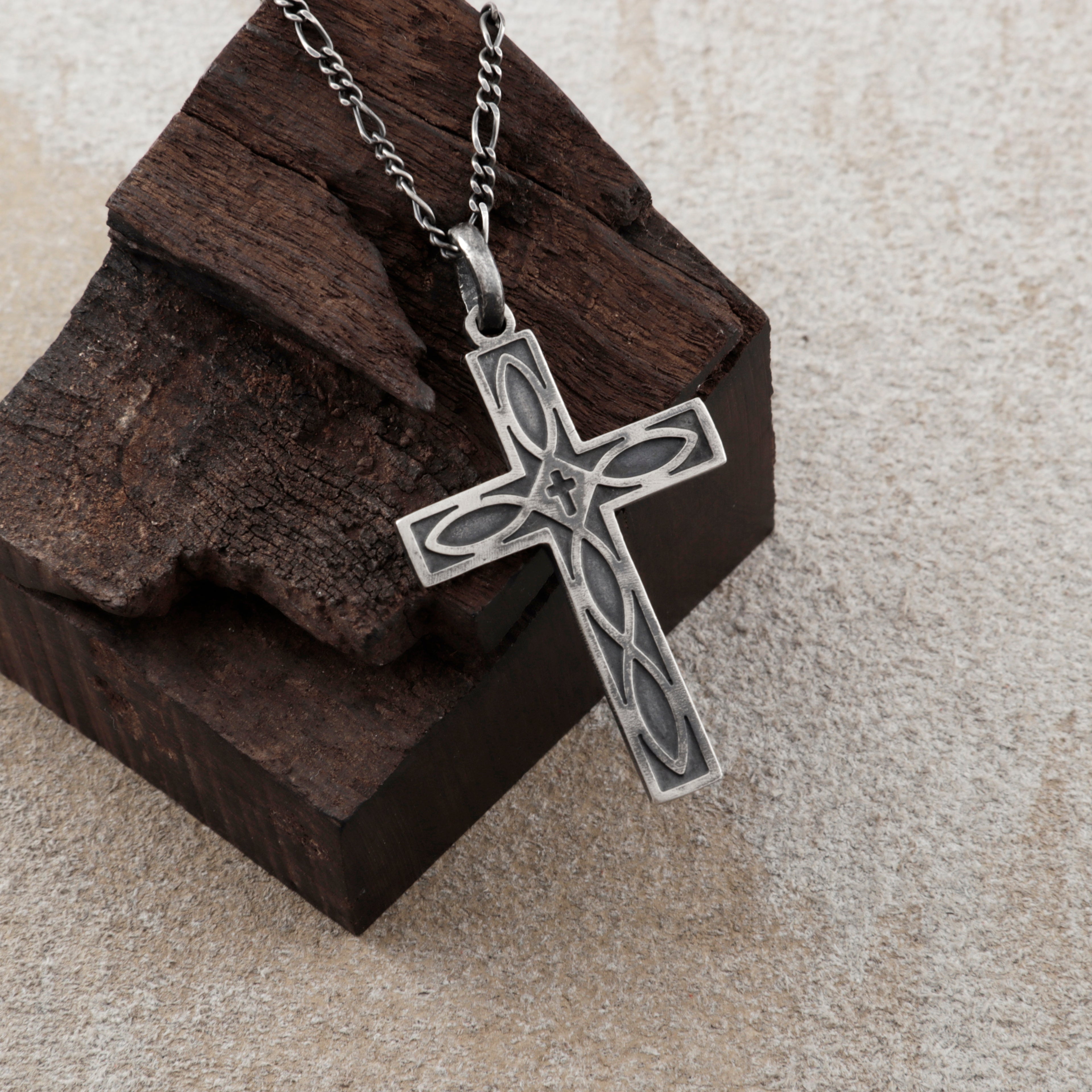 Eternal Covenant Celtic Cross, Oxidized 925 Sterling Silver Devotional Figaro Necklace