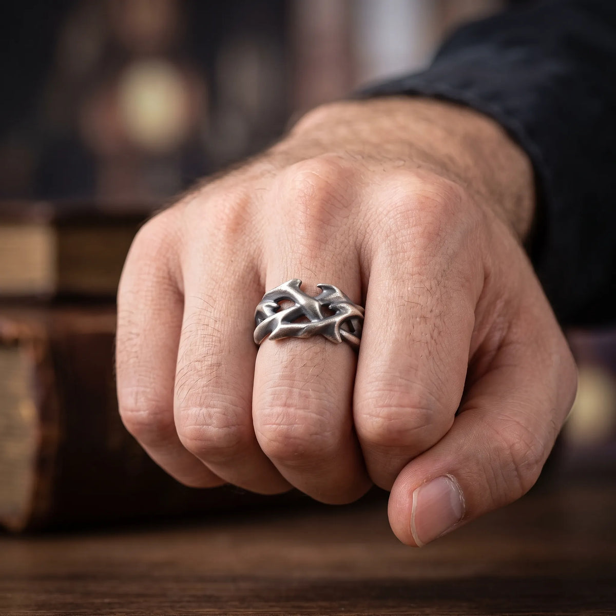 Custom Crown of Thorns Solid 925 Sterling Silver Ring, Engraved Gothic Thorn Band, Faith Gift