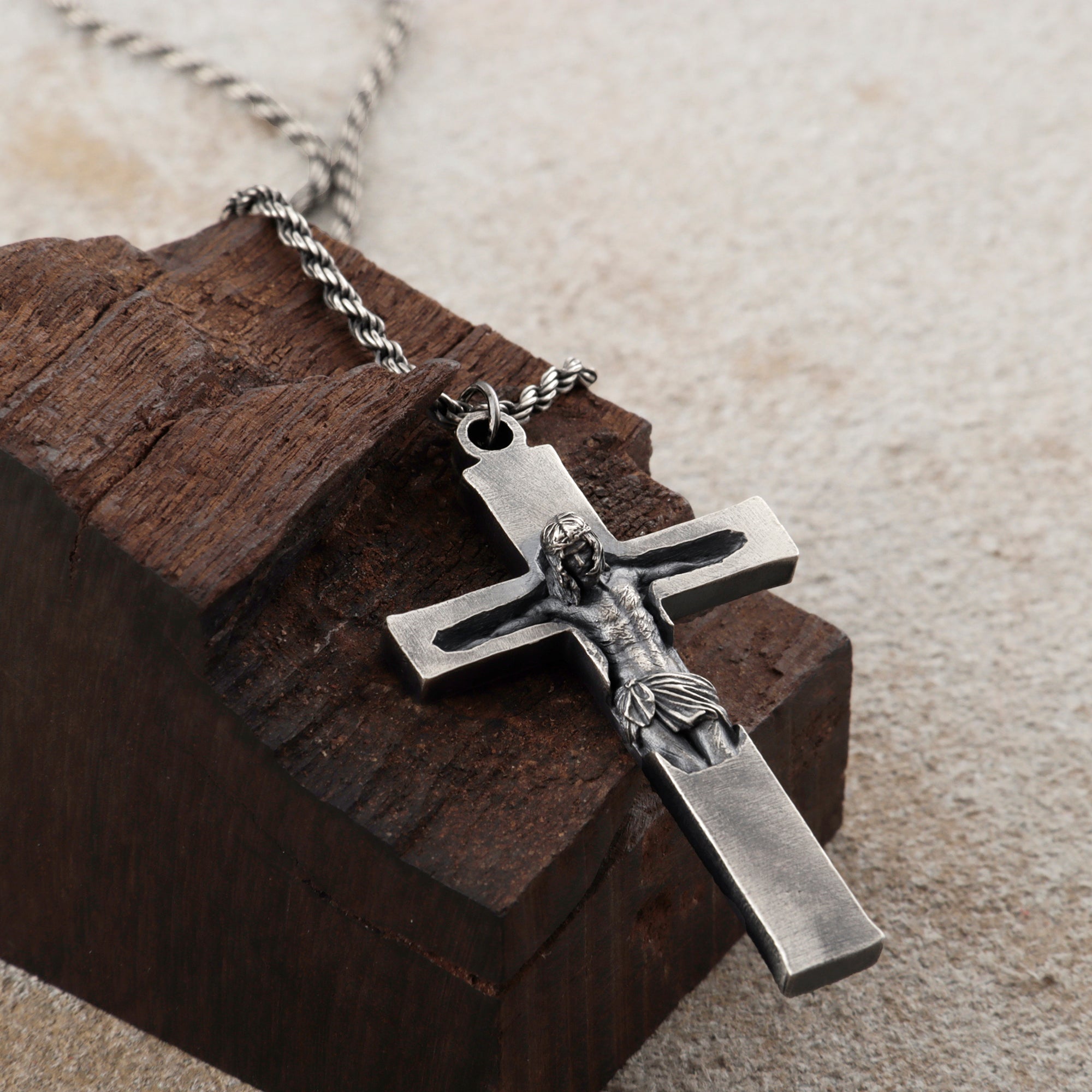 Divine Redemption Sunken Crucifix, Heavy Oxidized 925 Sterling Silver Talisman