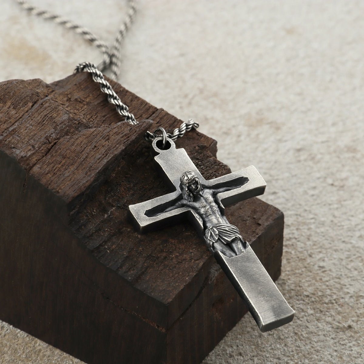 Divine Redemption Sunken Crucifix, Heavy Oxidized 925 Sterling Silver Talisman