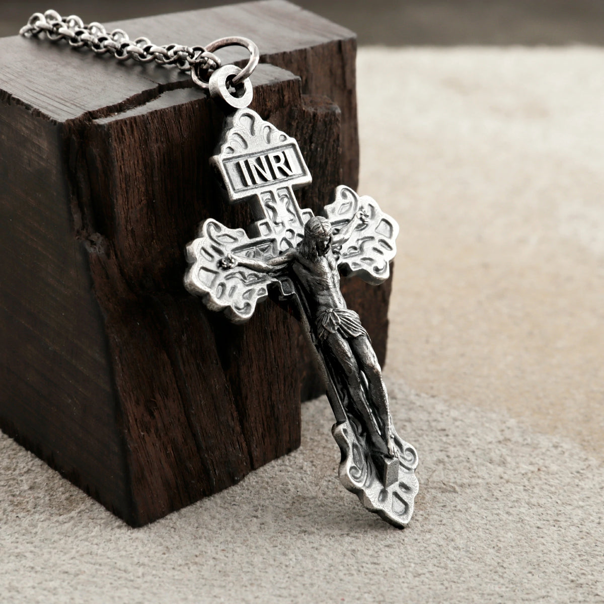 Sacred INRI Jesus Crucifix Pendant, Engravable Solid 925 Sterling Silver Holy Christian Faith Cross