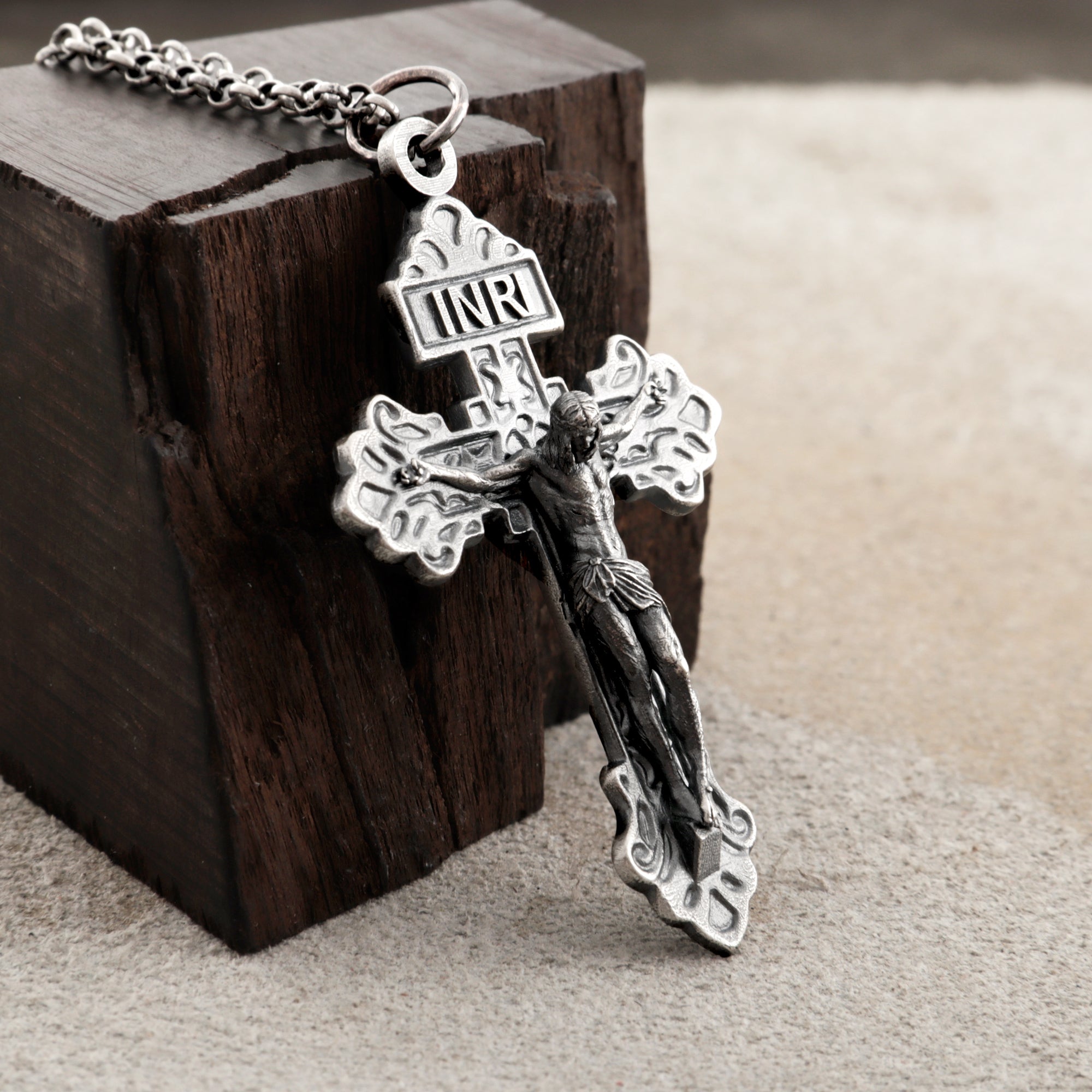 Sacred INRI Jesus Crucifix Pendant, Engravable Solid 925 Sterling Silver Holy Christian Faith Cross