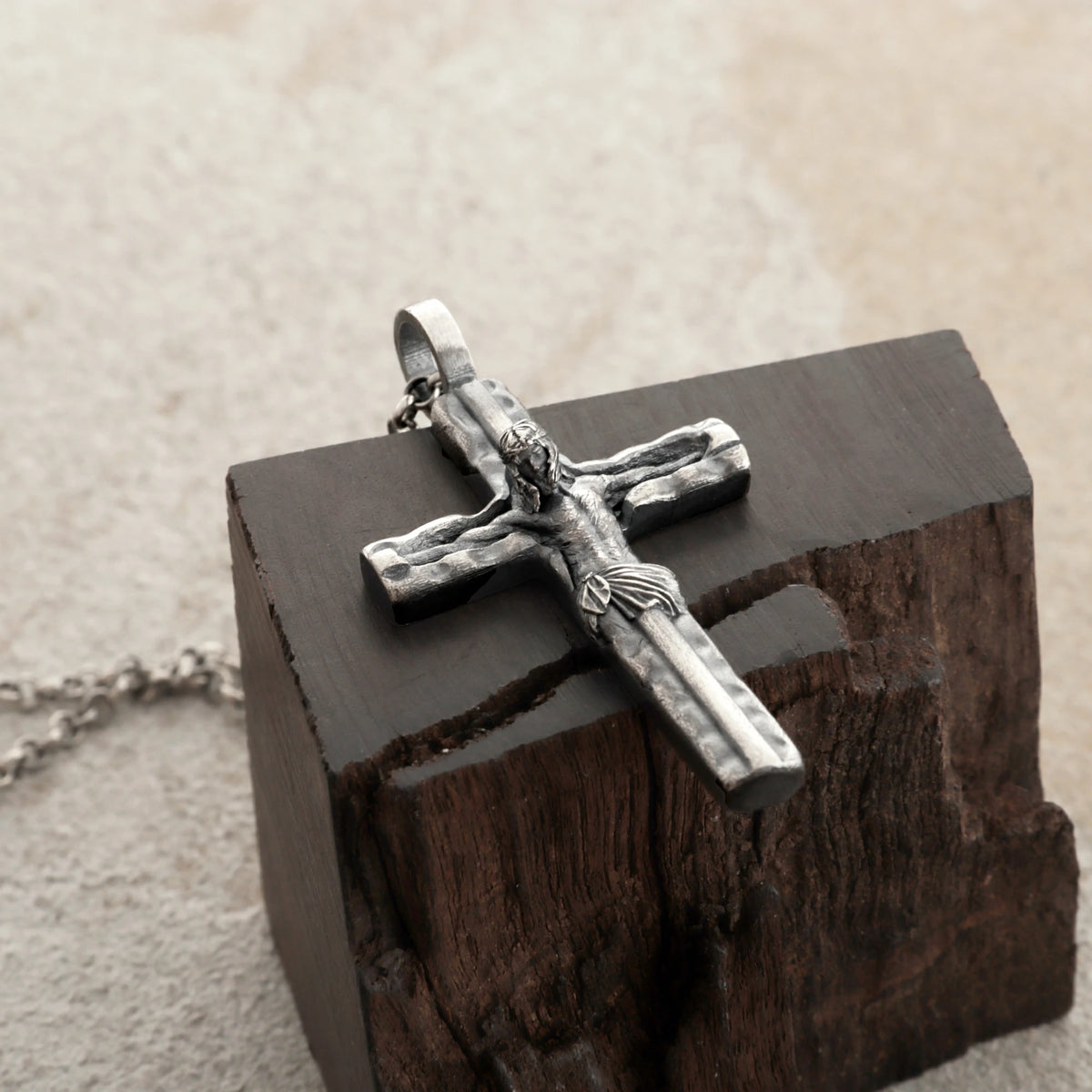 Sacred Jesus Crucifix Pendant, Engravable Solid 925 Sterling Silver Christian Faith Cross Necklace