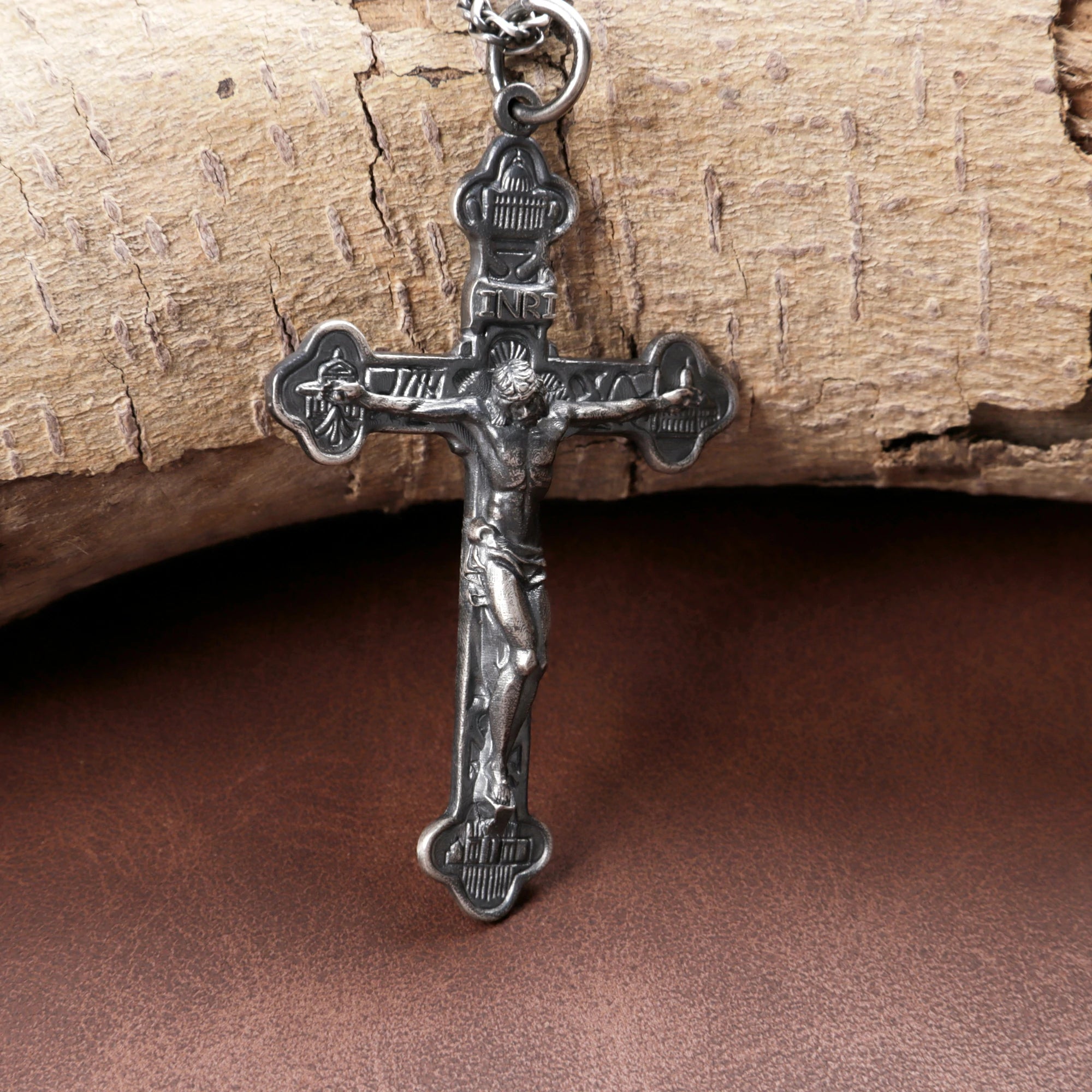 Engraved 925 Silver Crucifix Necklace, Faith & Strength Christian Gift for Men