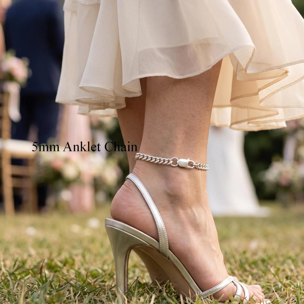 Custom Engraved Silver Anklet 925 Sterling Curb Chain Beach Wedding Gift