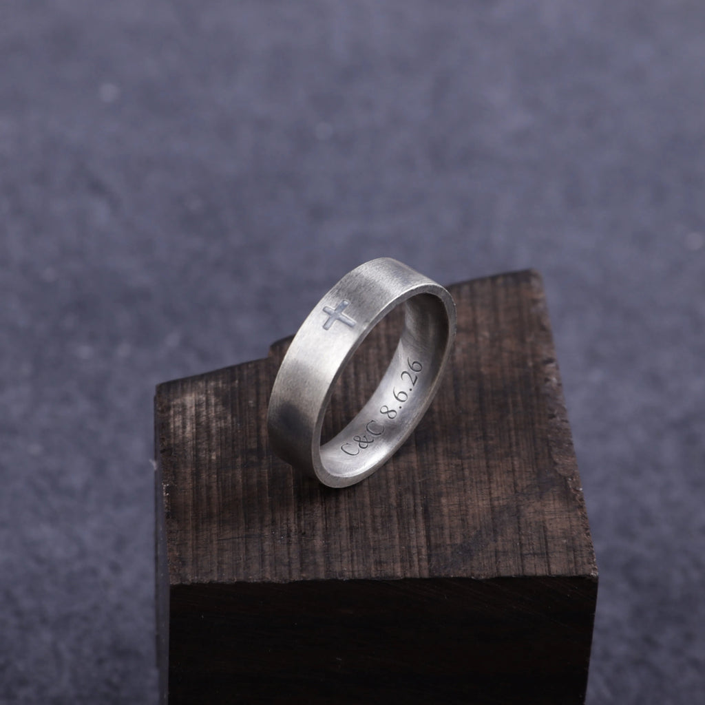 Custom Cross Ring 925 Sterling Silver Engraved Faith Band Purity Bible Gift