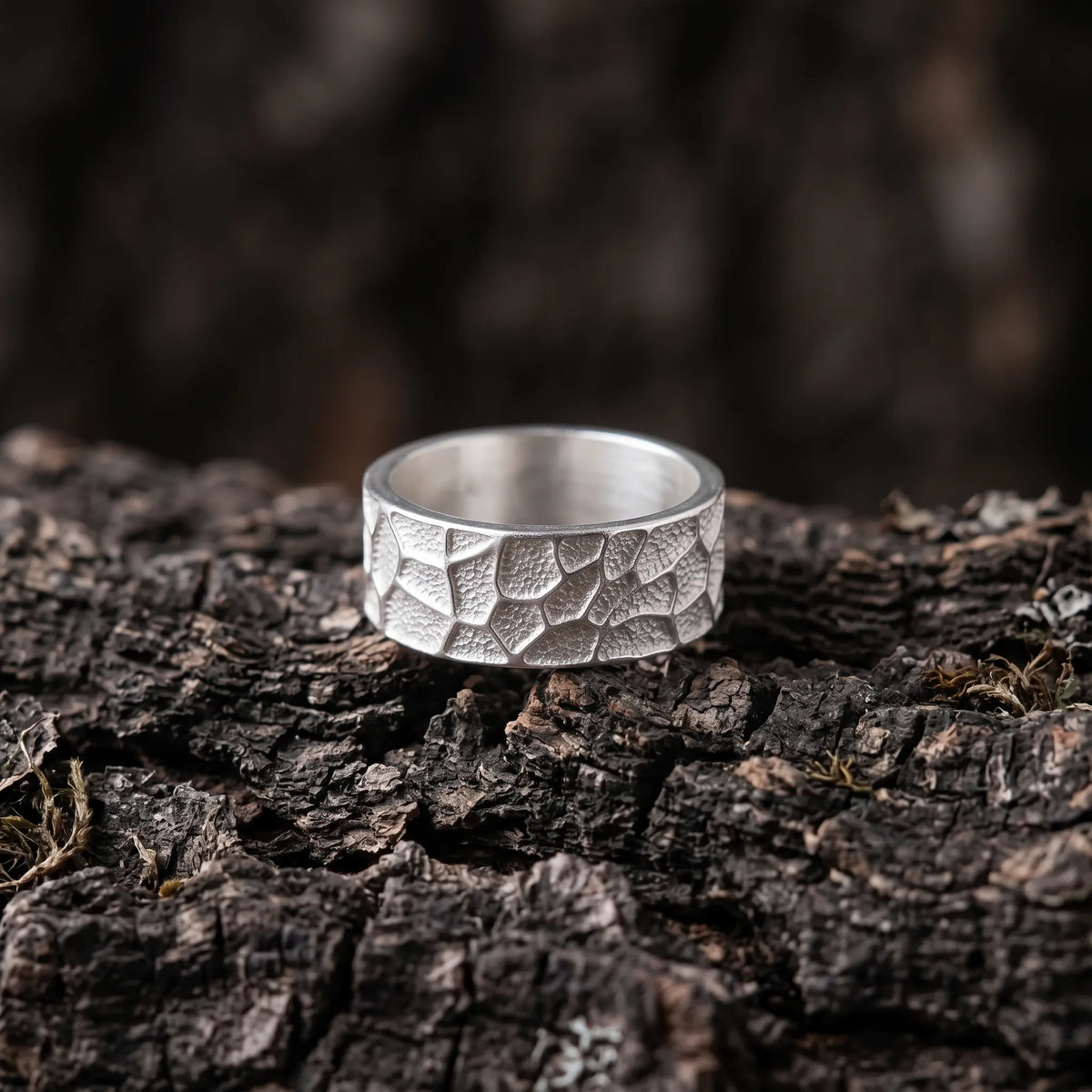 Personalized Textured Solid 925 Sterling Silver Ring, Engraved Rustic Band for Men