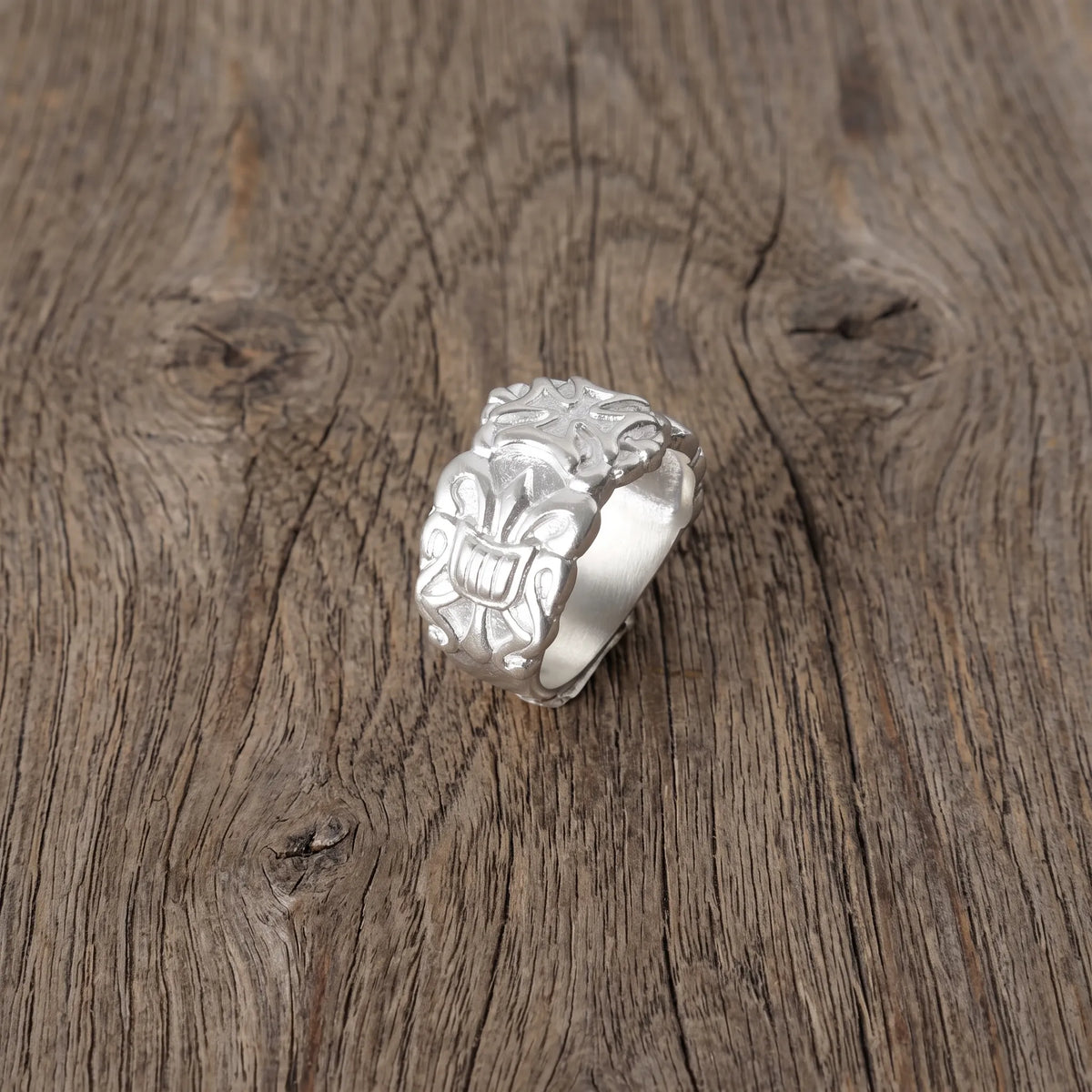 925 Sterling Silver Fleur de Lis Gothic Band, Personalized Biker Promise Ring, Religious Gift for Him