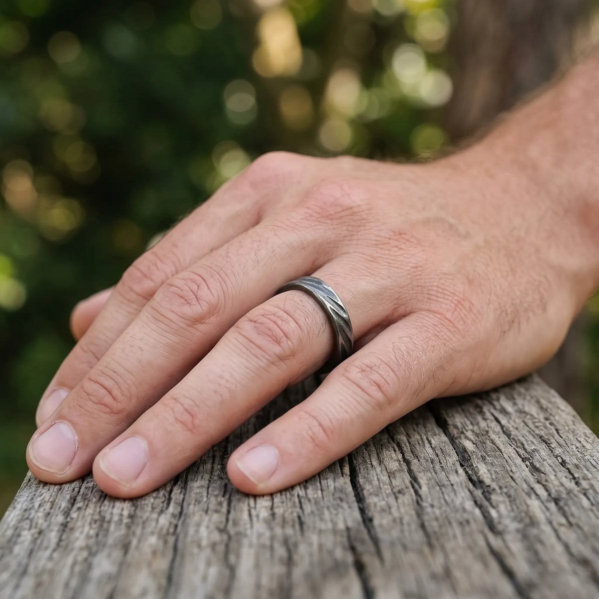Custom Engraved Damascus 925 Solid Silver Ring, Unique Personalized Band Gift