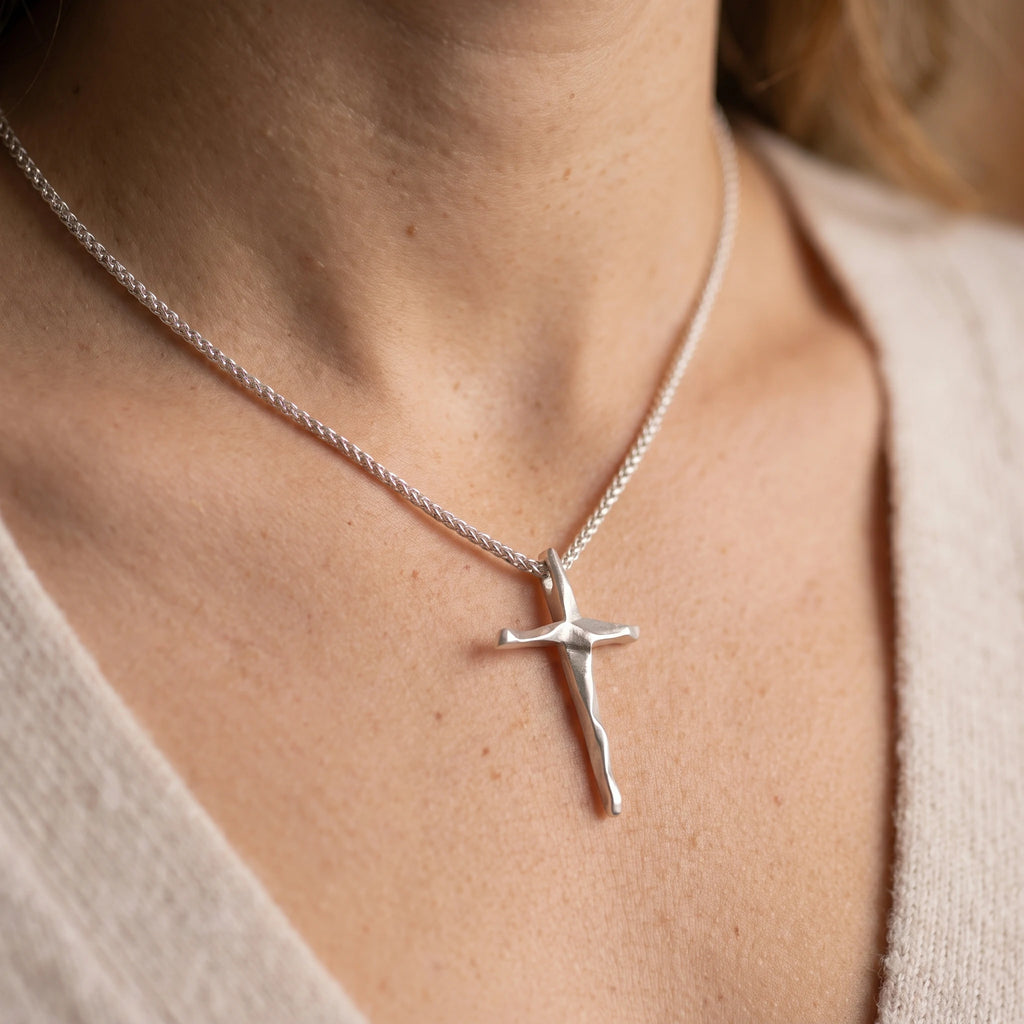 925 Sterling Silver Engravable Beveled Cross Pendant Blessed In Heavenly Salvation