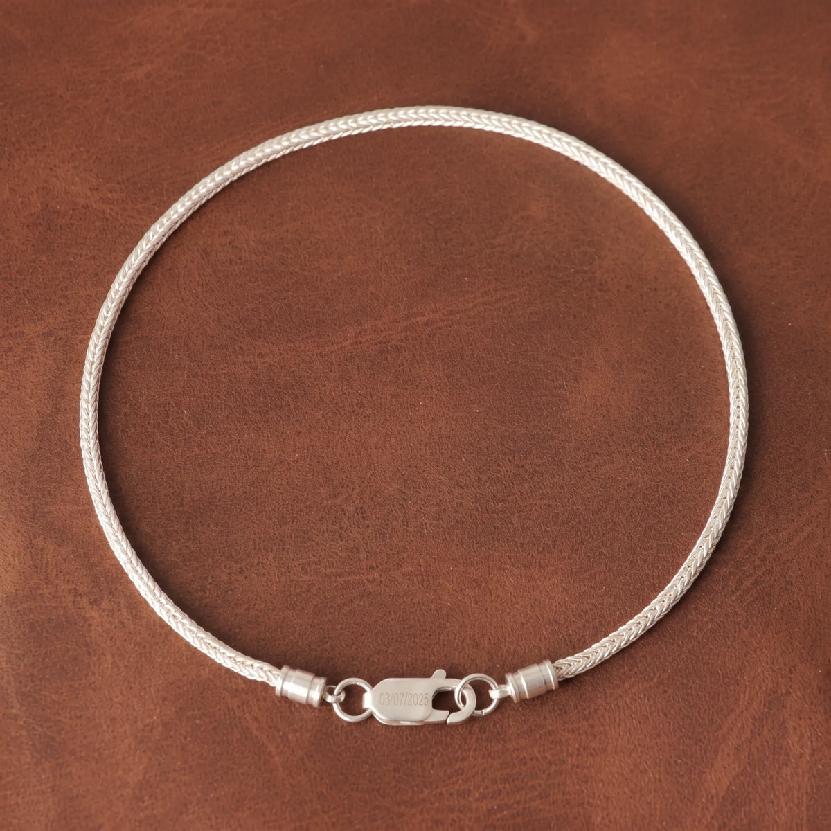 Custom 925 Sterling Silver Foxtail Chain Anklet, Engraved Groomsmen Bridesmaid Gift for Him Her
