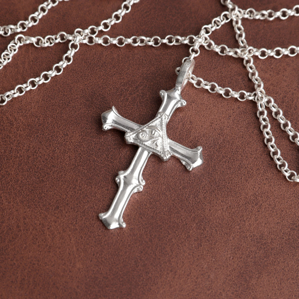 925 Sterling Silver Engravable All Seeing Eye Cross Pendant Guided By Divine Providence