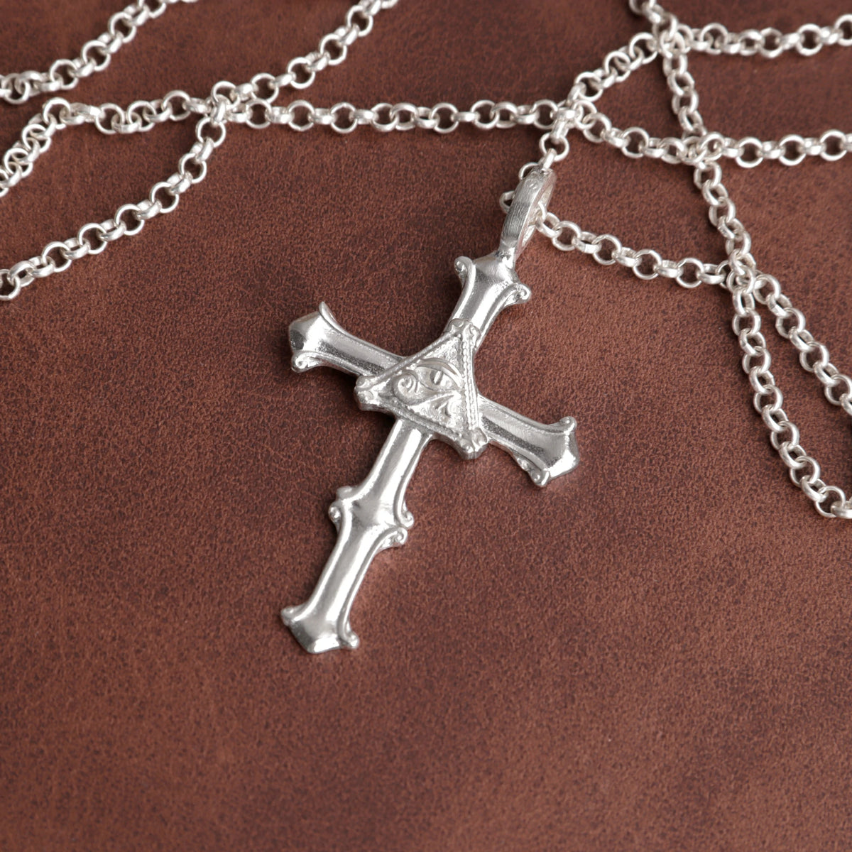 925 Sterling Silver Engravable All Seeing Eye Cross Pendant Guided By Divine Providence